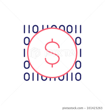 Coin with code, digital money, e-money, mobile payment outline color icon. Finance, payment, invest finance symbol design. 101423263