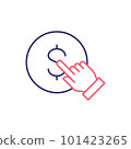 Finger click the coin, button press, finger touch on money outline color icon. Finance, payment, invest finance symbol design. 101423265