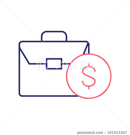 Coin with portfolio, money and stock portfolio, investing outline color icon. Finance, payment, invest finance symbol design. 101423267