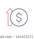 Coin with up arrow, money interest rate increase outline color icon. Finance, payment, invest finance symbol design. 101423271