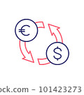 Foreign currency exchange, euro to dollar exchange outline color icon. Finance, payment, invest finance symbol design. 101423273