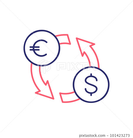 Foreign currency exchange, euro to dollar exchange outline color icon. Finance, payment, invest finance symbol design. 101423273