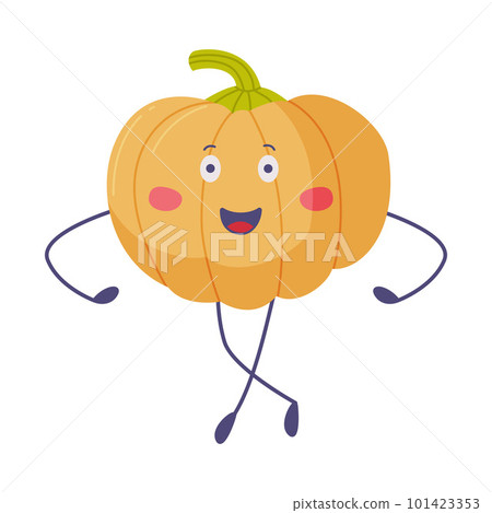 Funny Pumpkin with Red Cheeks Dancing Moving Legs and Arms Vector Illustration 101423353