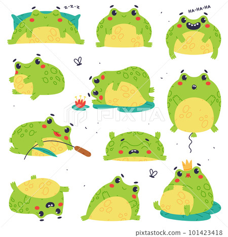 Cute Green Frog or Toad Character Engaged in Different Activity Vector Set Cute Green Frog or Toad Character Engaged in Different Activity Vector Set 101423418