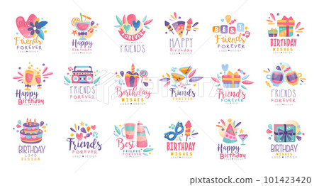 Friends Forever and Happy Birthday Wishes Logo Design Vector Set Friends Forever and Happy Birthday Wishes Logo Design Vector Set 101423420
