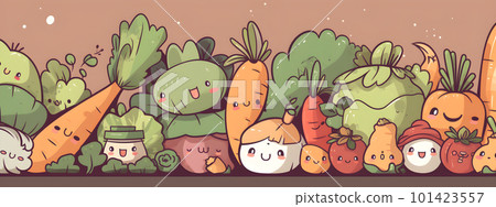 Vegetables and fruits cartoon characters banner 101423557