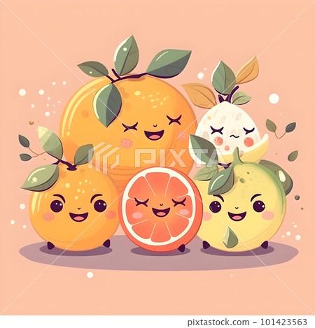 Citrus fruits cute laughing cartoon characters 101423563