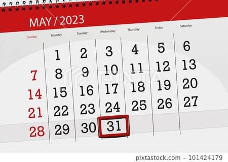 Calendar 2023, deadline, day, month, page, organizer, date, May, wednesday, number 31 101424179