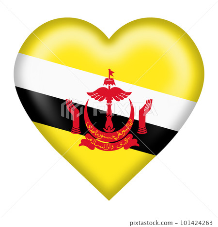 Brunei flag heart button isolated on white with clipping path 3d illustration 101424263