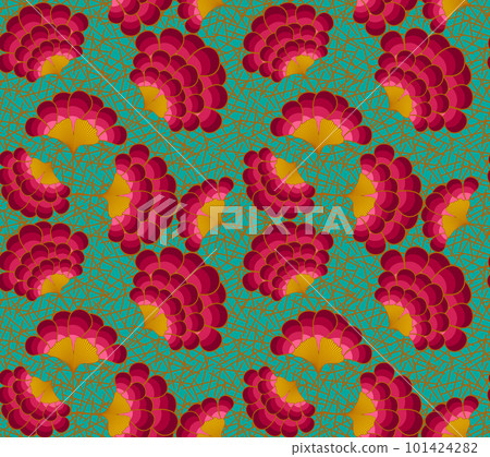 Seamless Colorful flowers motifs, African Wax Print fabric, Afro Ethnic handmade ornament for your design, tribal geometric elements. Vector texture, Africa floral textile Ankara fashion design 101424282