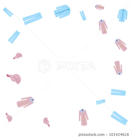 Frame design of colored spring clothes poster on a white background. Place to insert text. Vector illustration. 101424628