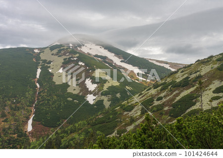 Velky Krivan, mountain in Mala Fatra, Slovakia, view from path under Chleb in spring cloudy day 101424644