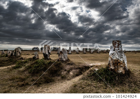 Megalith Stone Circle, Alignements De Lagatjar Near Finistere Village Camaret Sur Mer In Brittany, France 101424924