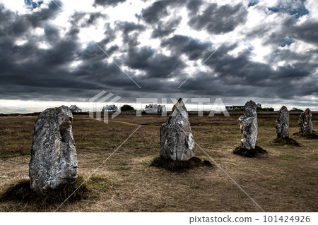 Megalith Stone Circle, Alignements De Lagatjar Near Finistere Village Camaret Sur Mer In Brittany, France Megalith Stone Circle, Alignements De Lagatjar Near Finistere Village Camaret Sur Mer In Brittany, France 101424926