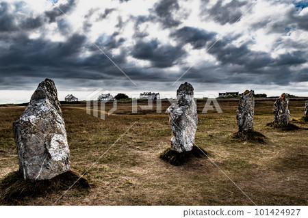 Megalith Stone Circle, Alignements De Lagatjar Near Finistere Village Camaret Sur Mer In Brittany, France 101424927