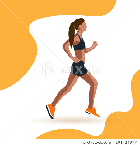 A faceless girl in sports shorts and a tank top is running. The concept of a healthy lifestyle. Vector image. 101424977