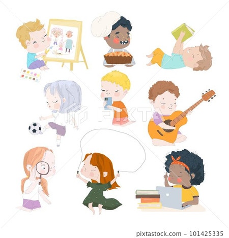Happy Cartoon Kids engaged in Different Activities Happy Cartoon Kids engaged in Different Activities 101425335
