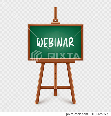 Realistic green chalkboard on wooden easel. Blackboard in wooden frame on a tripod. Presentation board with text, writing or drawing surface. Online studying, learning mockup. Vector illustration Realistic green chalkboard on wooden easel. Blackboard in wooden frame on a tripod. Presentation board with text, writing or drawing surface. Online studying, learning mockup. Vector illustration 101425974