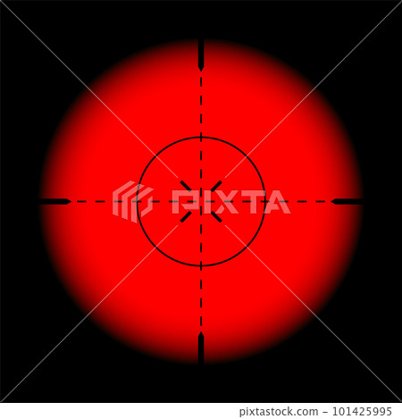 Various weapon thermal infrared sight, sniper rifle optical scope. Hunting gun viewfinder with crosshair. Aim, shooting mark symbol. Military target sign. Game UI element. Vector illustration 101425995