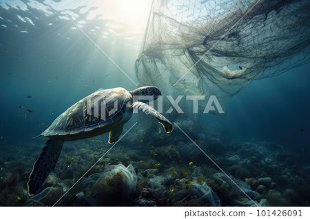 A beautiful sea turtle swims through the waves, a testament to the resilience of marine life. The image underscores the need for conservation and sustainable practices. AI Generative. A beautiful sea turtle swims through the waves, a testament to the resilience of marine life. The image underscores the need for conservation and sustainable practices. AI Generative. 101426091