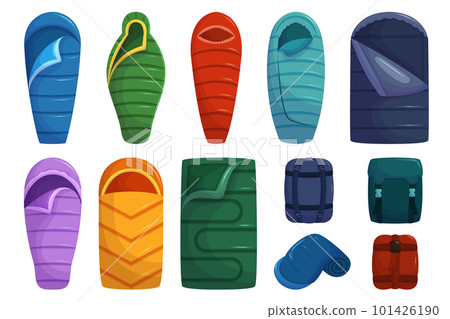 Set Of Sleeping Bags In Different Colors And Sizes Perfect For Outdoor Camping Or Sleepovers Cartoon Vector Illustration 101426190