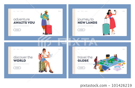 People Travel Landing Page Template Set. Travelers with Luggage and Travel Items Promoting Agencies, Tour Operators People Travel Landing Page Template Set. Travelers with Luggage and Travel Items Promoting Agencies, Tour Operators 101426219