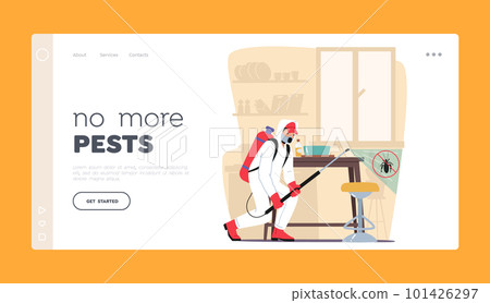 Pest Control Landing Page Template. Exterminator Spraying Insecticide, Setting Traps, And Inspecting For Pests Pest Control Landing Page Template. Exterminator Spraying Insecticide, Setting Traps, And Inspecting For Pests 101426297