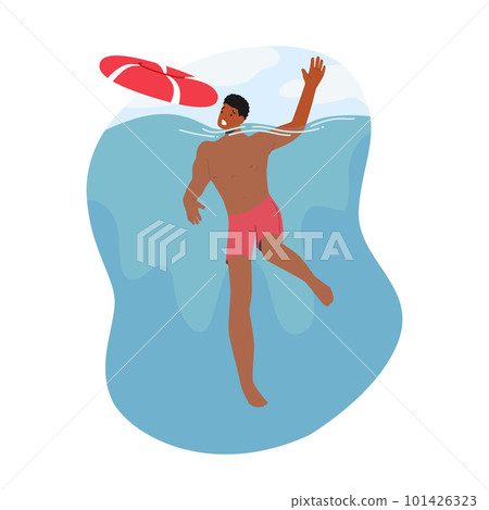 Man Character Drowning In Water With Hands Flailing In Panic. Helplessness And Despair, Concept Promote Swimming Lessons Man Character Drowning In Water With Hands Flailing In Panic. Helplessness And Despair, Concept Promote Swimming Lessons 101426323
