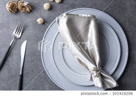 Setting plates and cutlery 101428206