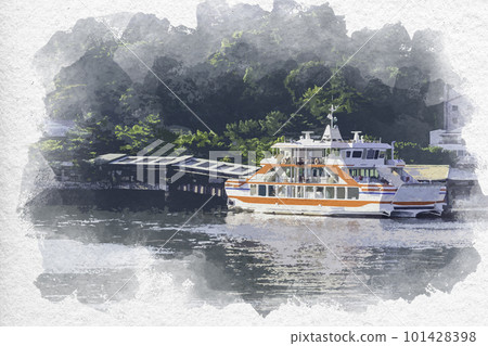 Watercolor style Miyajima ferry pier Miyajima Maru Hatsukaichi City, Hiroshima Prefecture Watercolor style Miyajima ferry pier Miyajima Maru Hatsukaichi City, Hiroshima Prefecture 101428398