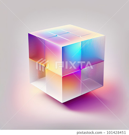 Vibrant neon iridescent prism cube form. Abstract modern luxury banner. Generative AI Vibrant neon iridescent prism cube form. Abstract modern luxury banner. Generative AI 101428451