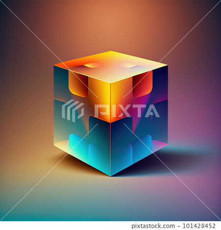 Vibrant neon iridescent prism cube form. Abstract modern luxury banner. Generative AI Vibrant neon iridescent prism cube form. Abstract modern luxury banner. Generative AI 101428452