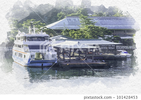 水彩風格宮島渡輪碼頭嚴島廿日市市,廣島縣 水彩風格宮島渡輪碼頭嚴島廿日市市,廣島縣 101428453
