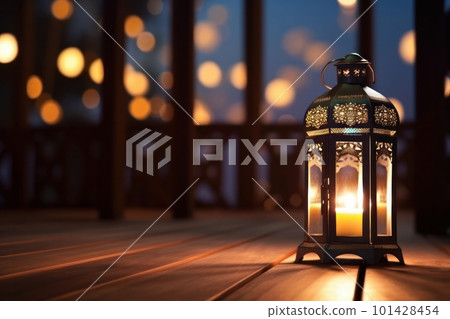 The warm glow of a lantern adds to the peaceful ambiance of an Eastern mosque during the holy month of Ramadan Kareem. Ai Generative The warm glow of a lantern adds to the peaceful ambiance of an Eastern mosque during the holy month of Ramadan Kareem. Ai Generative 101428454