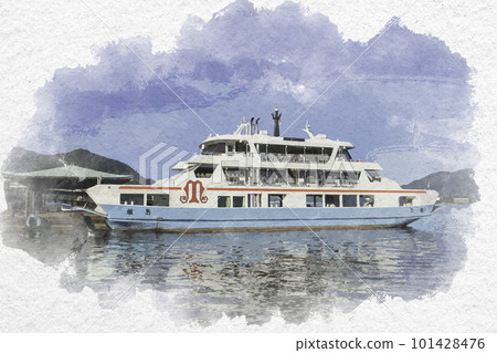 Watercolor style Miyajima ferry pier Itsukushima Hatsukaichi city, Hiroshima prefecture 101428476