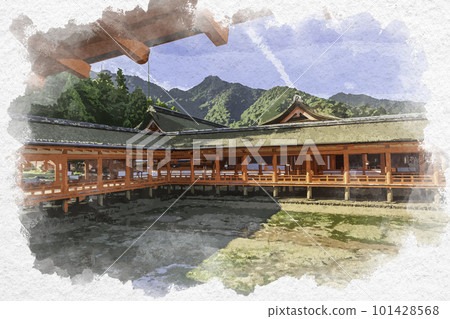 水彩風格的宮島嚴島神社迴廊廣島縣廿日市市 101428568