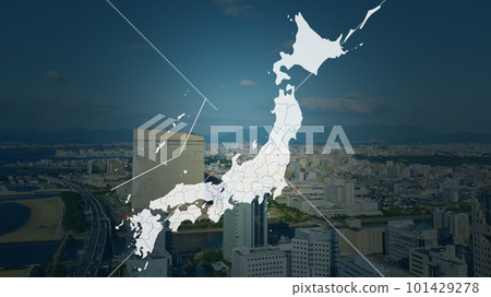 Japan map and city landscape in spotlight 101429278