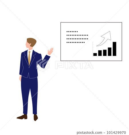 Illustration of a businessman giving a presentation Bar graph simple Illustration of a businessman giving a presentation Bar graph simple 101429970