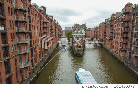 The Warehouse district Speicherstadt during spring in Hamburg, Germany.  101430378
