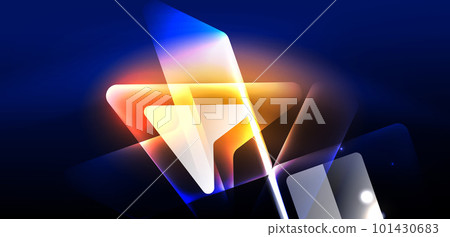 Neon speed arrow and line shapes background. Hi-tech concept with shiny backdrop. Bright flare light effect in the dark Neon speed arrow and line shapes background. Hi-tech concept with shiny backdrop. Bright flare light effect in the dark 101430683