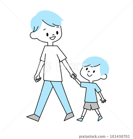 A boy walking hand in hand with his father 101430701