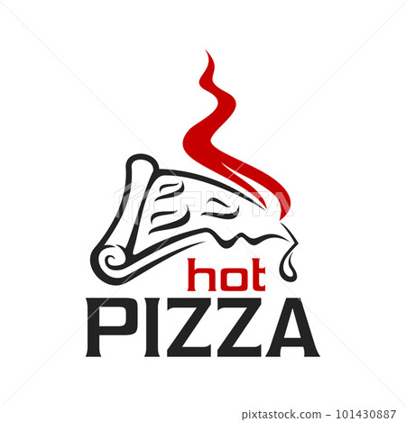 Pizza icon, fastfood meal symbol. Italian cuisine restaurant delivery service simple icon, takeaway cafe meal or pizzeria bakery abstract vector emblem or symbol with piece of hot pizza 101430887