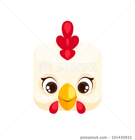 Cartoon rooster kawaii square animal face. Vector farm bird, cock character portrait with eyes and beak. Isolated app button, icon, graphic design element Cartoon rooster kawaii square animal face. Vector farm bird, cock character portrait with eyes and beak. Isolated app button, icon, graphic design element 101430932