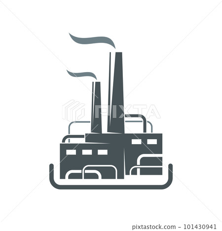 Factory icon, industry city and technology manufacture, vector isolated silhouette sign. Gas, oil, energy and power plant or pipeline, industrial factory or production building with chimney and smoke 101430941