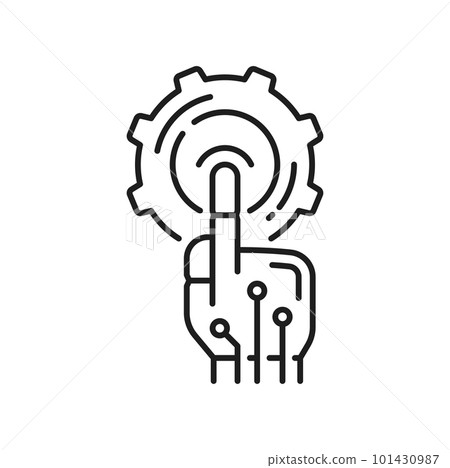 Automation software. Robotic hand touching digital interface. Vector IOT innovation, improving productivity in technology and business processes 101430987