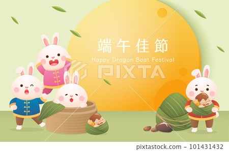 Cute rabbits and rice dumplings, traditional festivals in China and Taiwan 101431432