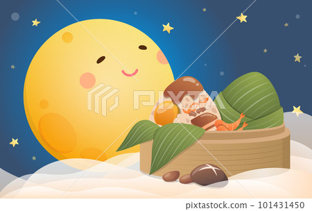 美麗的月亮與粽子,端午節的海報,中國與台灣的傳統節日 101431450
