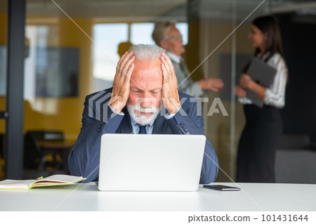 Senior businessman working on laptop computer in modern office 101431644