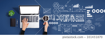 Play to Earn theme with person using laptop computer 101431870