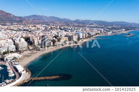 Aerial view of Marbella by Mediterranean coast on sunny day, Spain Aerial view of Marbella by Mediterranean coast on sunny day, Spain 101432025